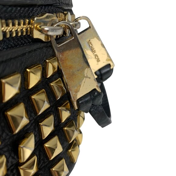 MICHAEL KORS Rhea Gold Tone Studded Black Leather Med Backpack ONE MISSING - Picture 8 of 16